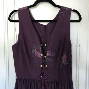 Vintage 70s Plum Floral Medieval Style Dress